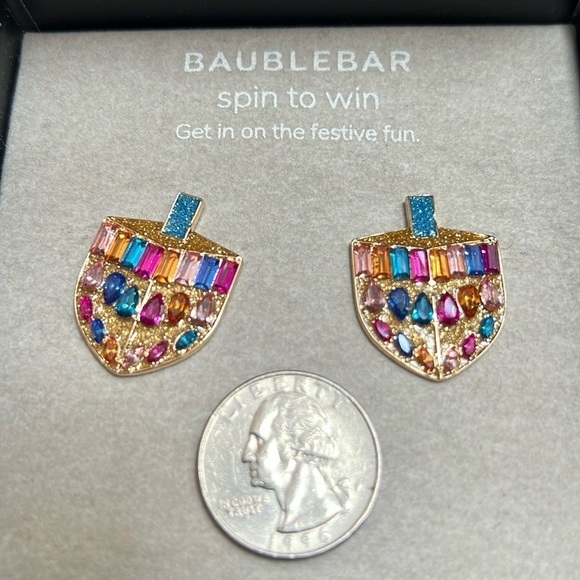 Baublebar Hanukkah Dreidel rhinestone pierced earrings NEW - Picture 3 of 5